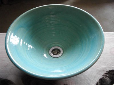 画像2: 真山窯　陶芸手洗い鉢　ブルーガラス　３１ｃｍ　中