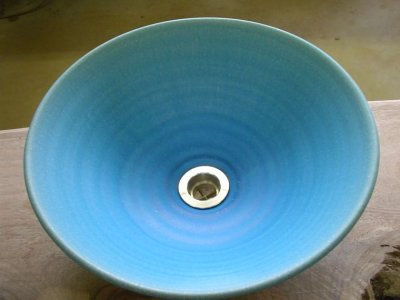 画像2: 真山窯　陶芸手洗い鉢　トルコブルー　３１ｃｍ　中