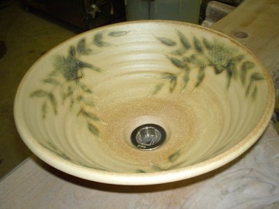 画像1: 真山窯　陶芸手洗い鉢　黄瀬戸南天　２４ｃｍ　小