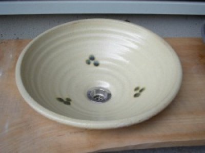 画像2: 真山窯　陶芸手洗い鉢　黄瀬戸点紋　３１ｃｍ　中