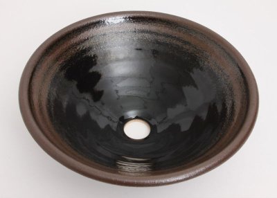 画像1: 真山窯　陶芸手洗い鉢　黒天目　２４ｃｍ　小