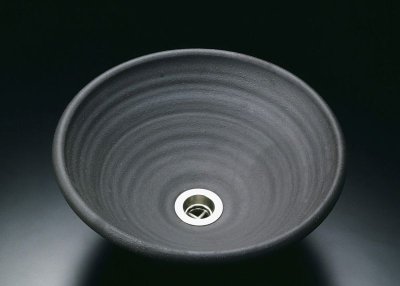 画像1: 真山窯　陶芸手洗い鉢　炭化黒焼締　２４ｃｍ　小