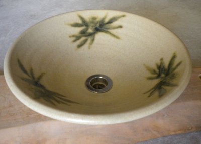 画像2: 真山窯　陶芸手洗い鉢　黄瀬戸南天　３１ｃｍ　中