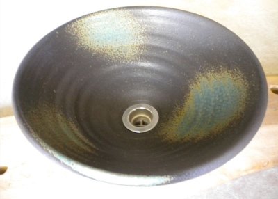 画像1: 真山窯　陶芸手洗い鉢　灰釉　２４ｃｍ　小