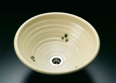 画像1: 真山窯　陶芸手洗い鉢　黄瀬戸点紋　３１ｃｍ　中