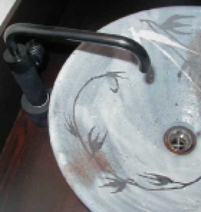 画像1: 真山窯　陶芸手洗い鉢　鼡志野草紋　２４ｃｍ　小