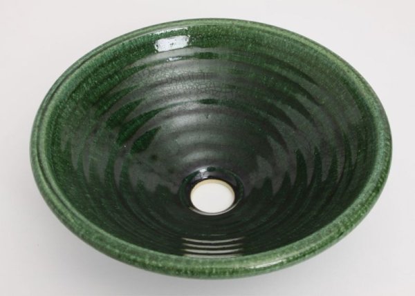 画像1: 真山窯　陶芸手洗い鉢　織部　２４ｃｍ　小 (1)