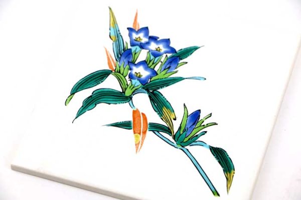 画像17: 九谷焼風盛り絵タイルI　花 (17)
