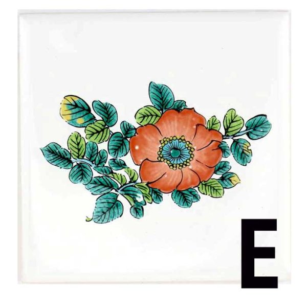 画像6: 九谷焼風盛り絵タイルI　花 (6)