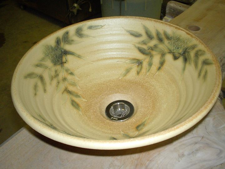 真山窯 陶芸手洗い鉢 黄瀬戸南天 ３１ｃｍ 中 廣美陶房